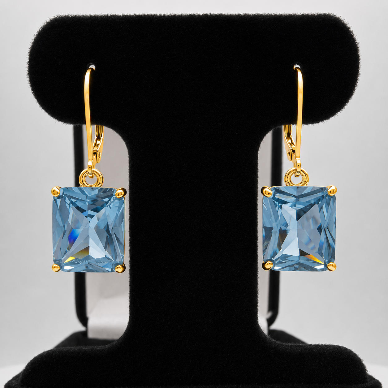 12ctw Emerald Cut Blue Spinel Earrings | Statement Dangle Earrings | Blue Gemstone Leverback Earrings