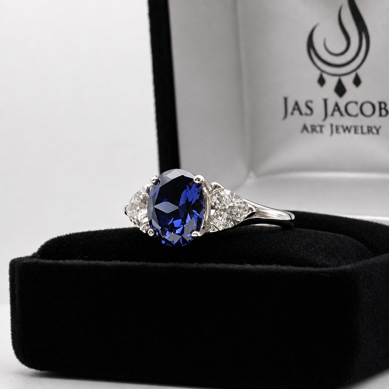 4ctw Oval Cut Tanzanite & White Sapphire Art Deco Ring