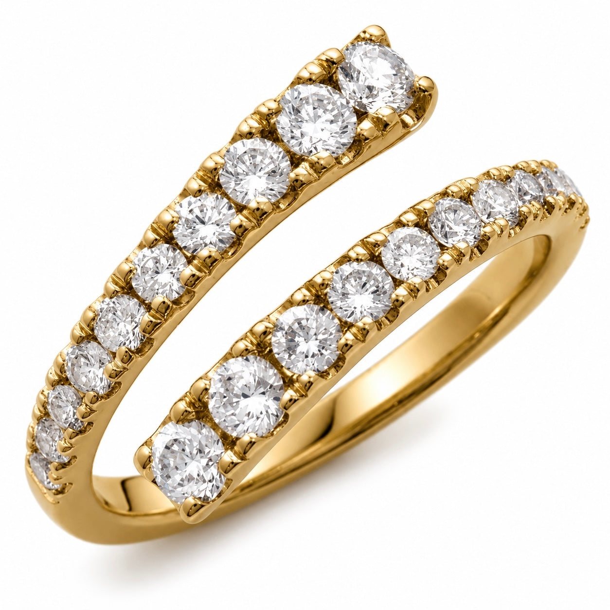 14K Yellow Gold Adjustable Open Bypass Ring | Lab Grown Diamond, Ruby, Emerald or Sapphire Spiral Ring | Made to Order