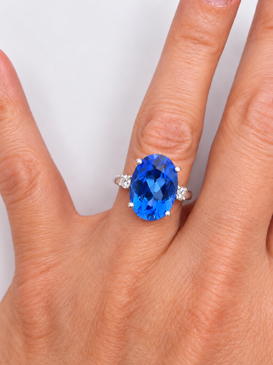 6ct Oval Blue Quartz & White Sapphire Statement Ring