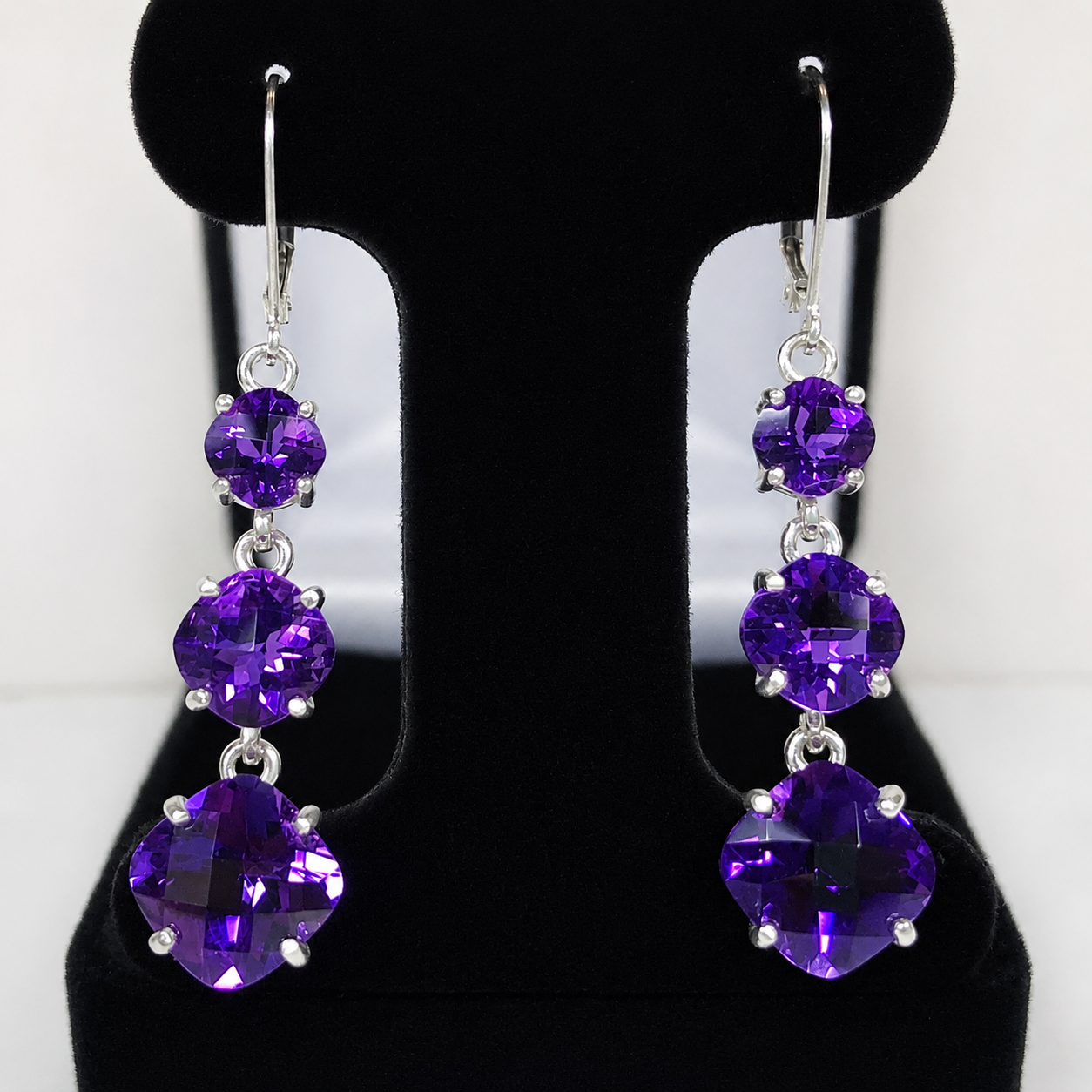 12ctw Cushion Cut Amethyst Cascade Earrings | Multi Stone Dangle Earrings