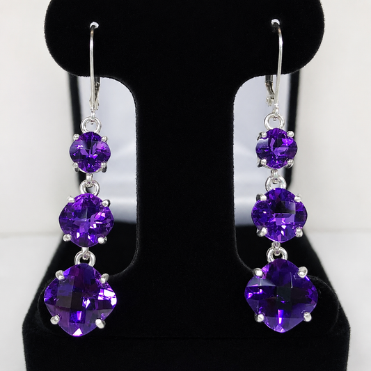 12ctw Cushion Cut Amethyst Cascade Earrings | Multi Stone Dangle Earrings