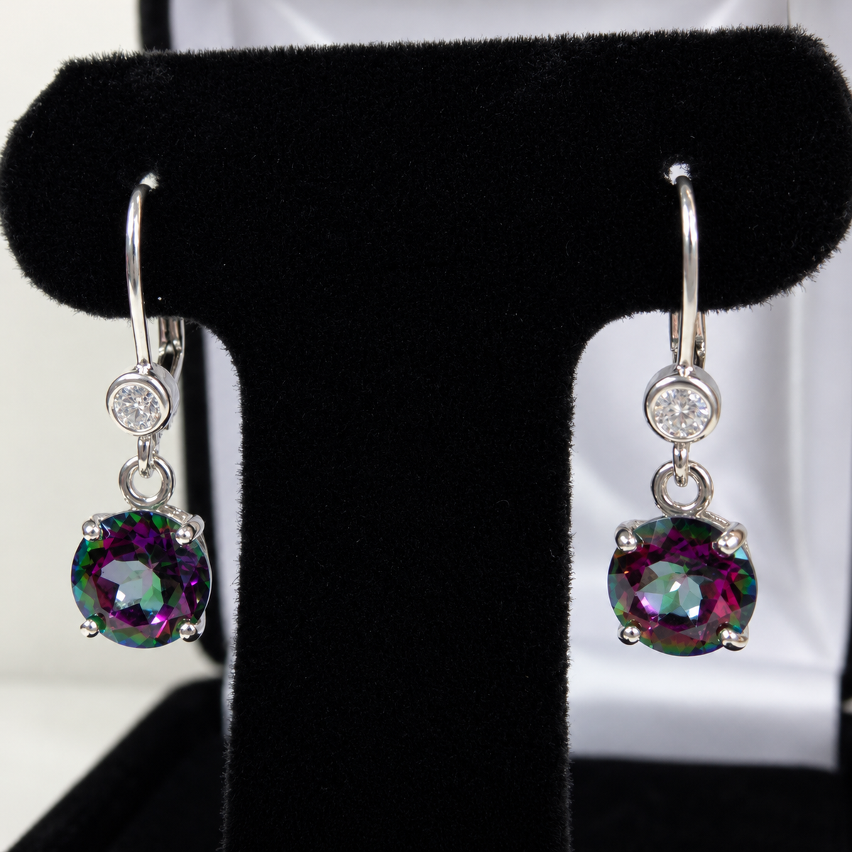 4ctw Round Mystic Topaz & White Topaz Leverback Earrings