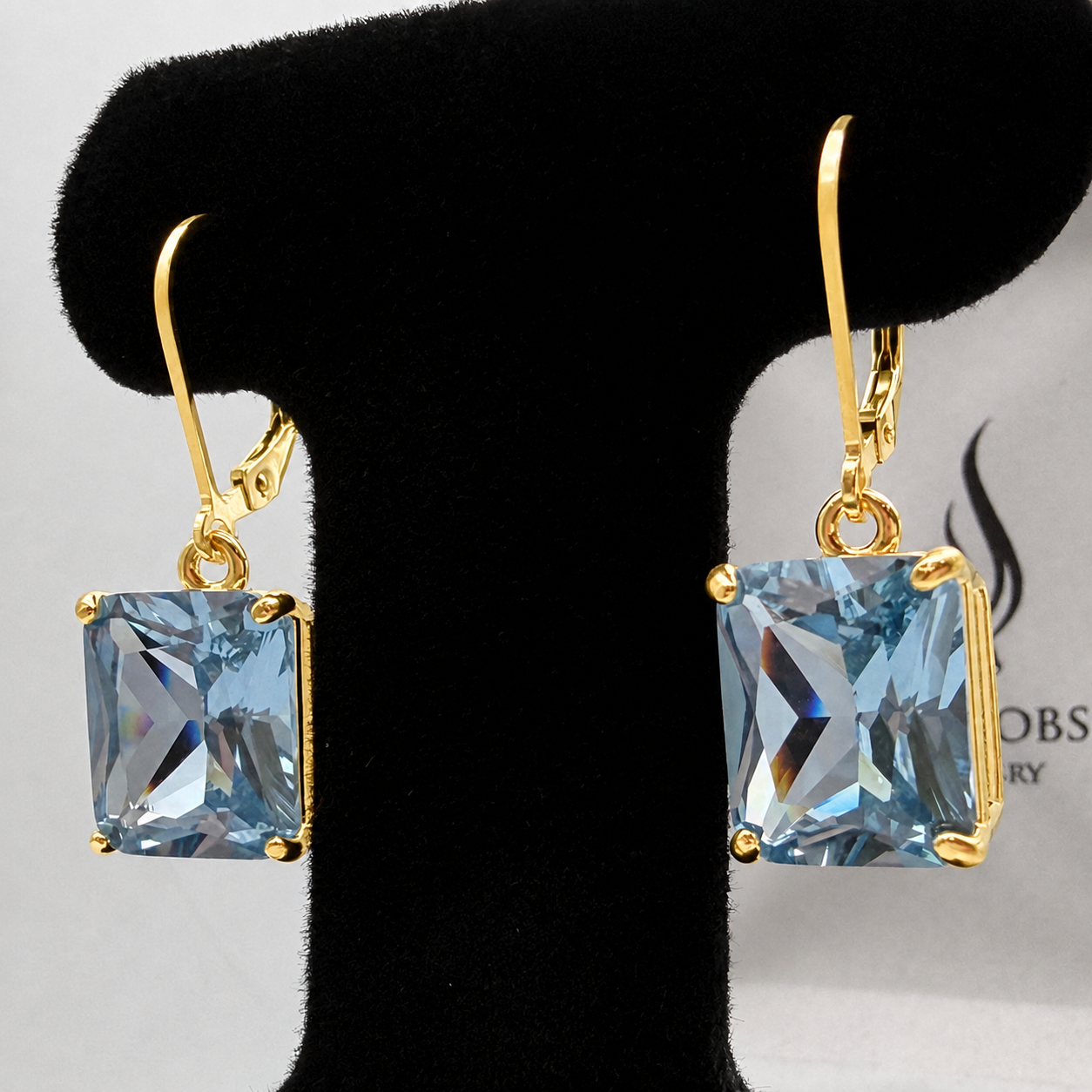 12ctw Emerald Cut Blue Spinel Earrings | Statement Dangle Earrings | Blue Gemstone Leverback Earrings