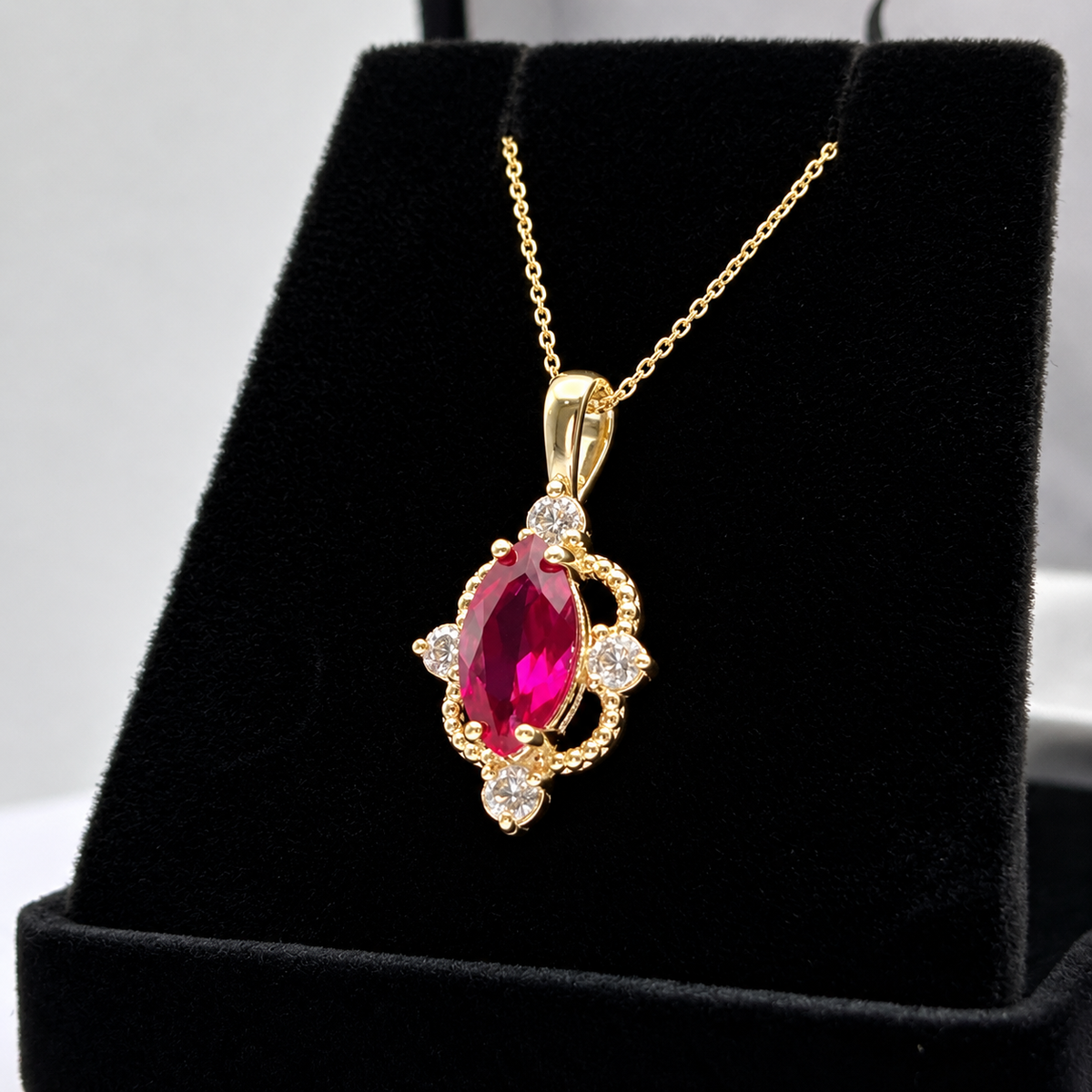 2.4ctw Marquise Ruby and Diamond Four Point Art Deco Pendant