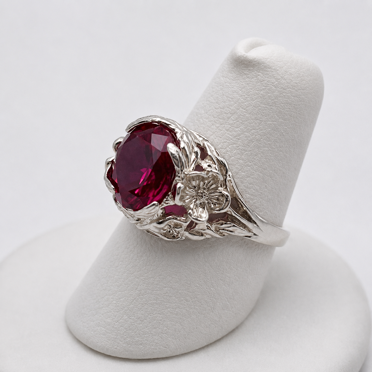 4ct Ruby Floral Ring in Sterling Silver | Sculptural Floral Botanical Statement Ring | Nature Inspired Ruby Jewelry