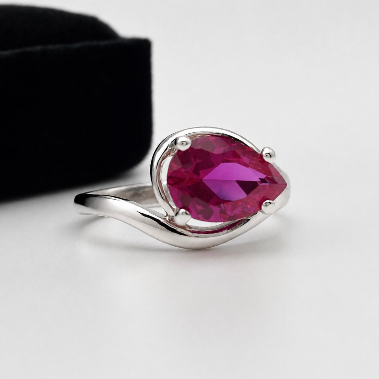 2.5 CT Pear Cut Pink Sapphire Ring | Side Set Solitaire Ring | Sterling Silver & 10K or 14K Gold