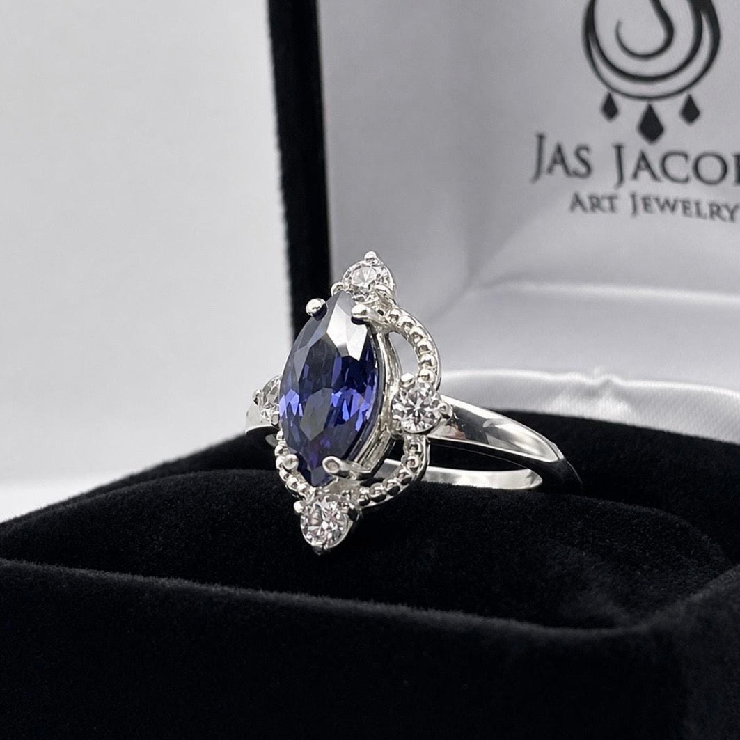 2ct Marquise Cut Tanzanite & White Sapphire Navette Ring