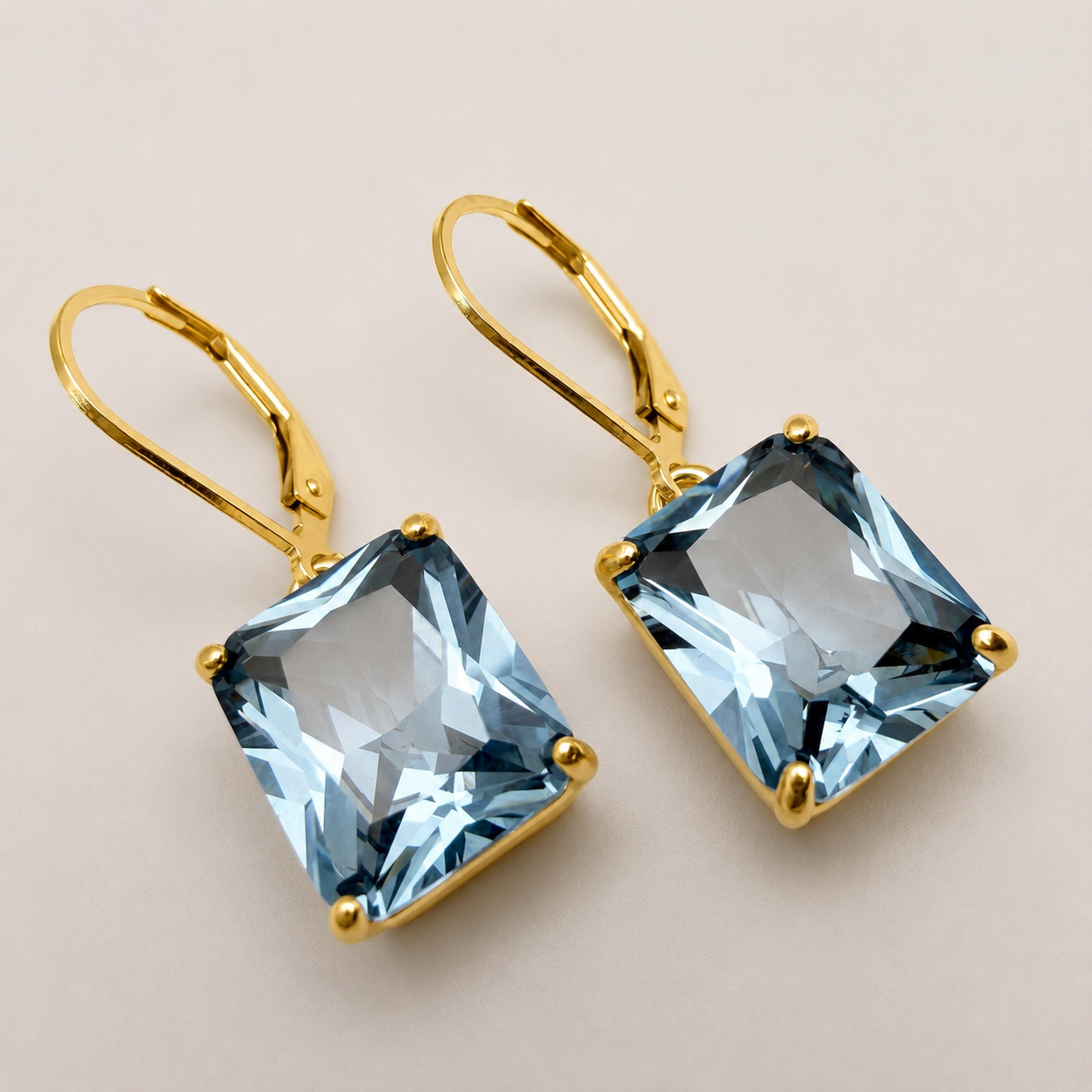 12ctw Emerald Cut Blue Spinel Earrings | Statement Dangle Earrings | Blue Gemstone Leverback Earrings