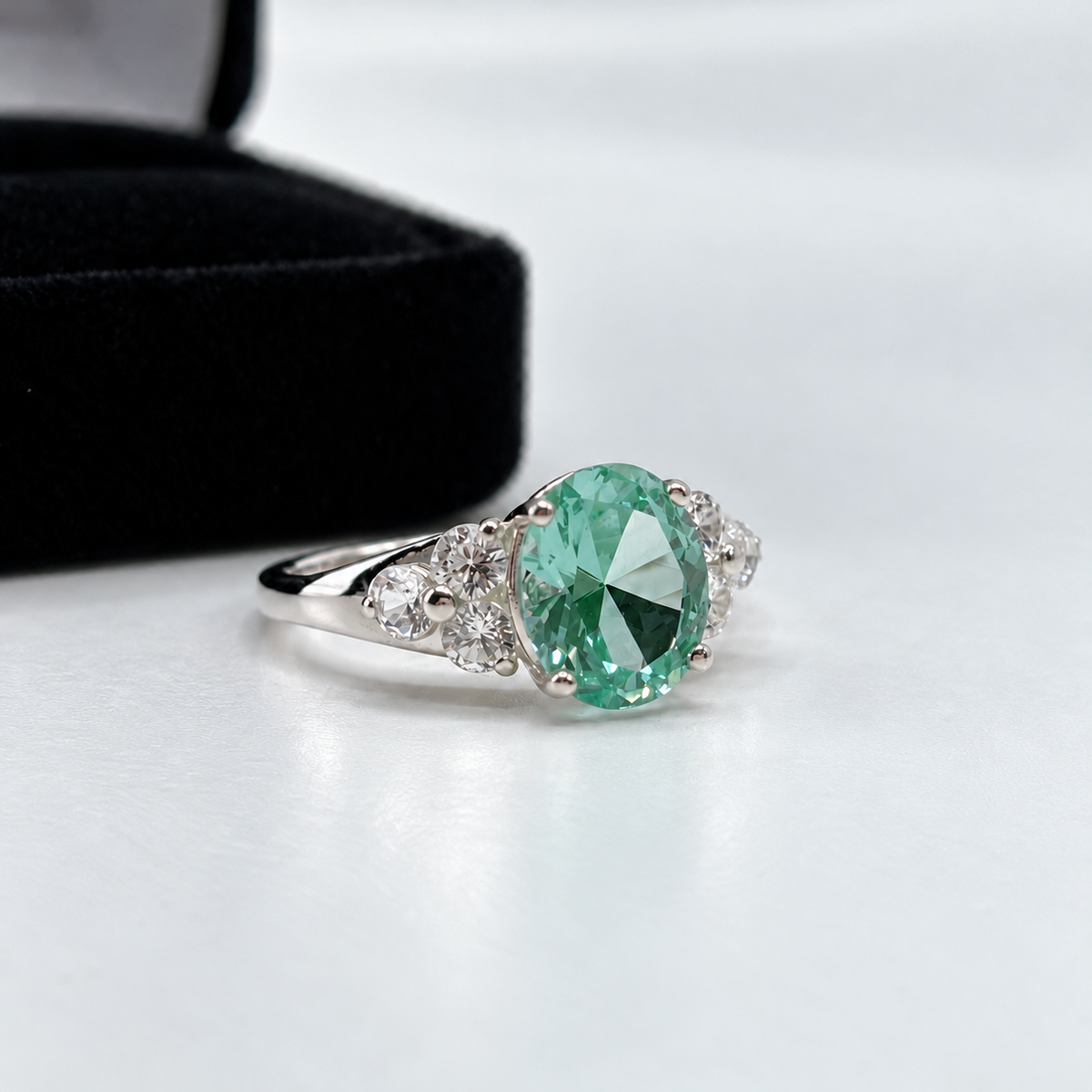 4ctw Mint Green Spinel & White Sapphire Victorian Cluster Ring
