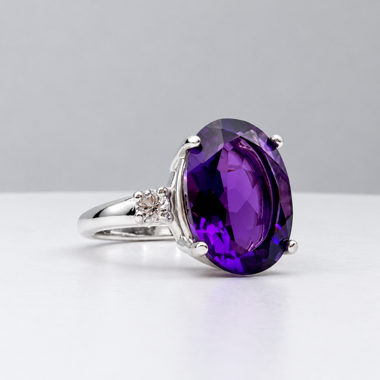 6ct Royal Purple Amethyst & White Sapphire Statement Ring