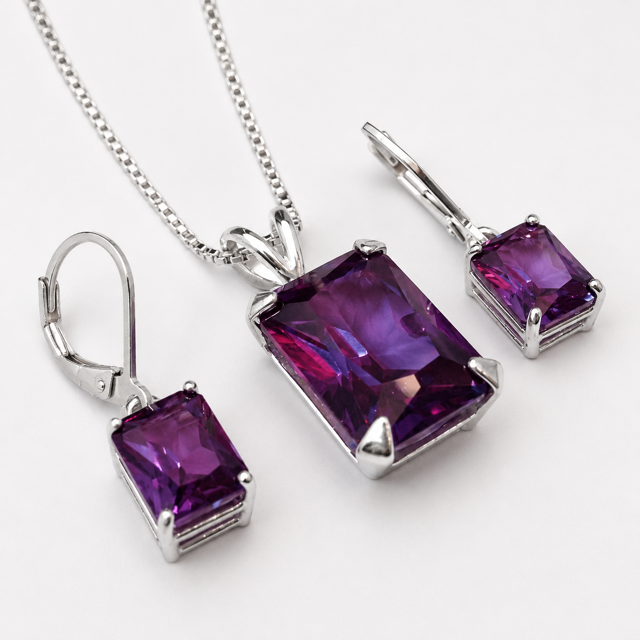 18 CTW Emerald Cut Alexandrite Sapphire Jewelry Set