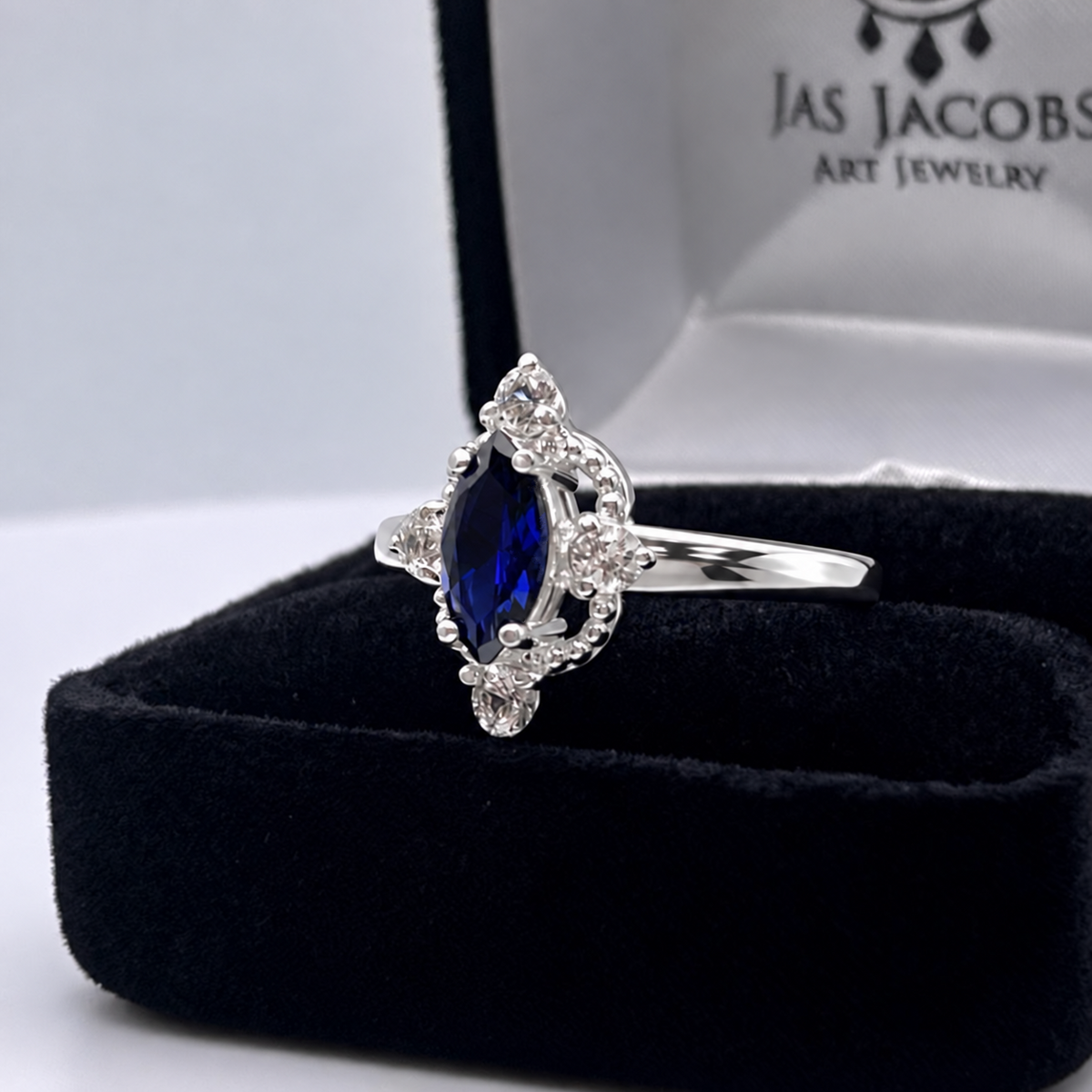 Marquise Sapphire & Diamond Navette Ring in Solid Gold