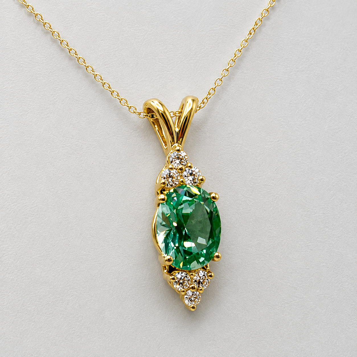 4ctw Mint Green Spinel and White Sapphire Necklace, Vintage Inspired