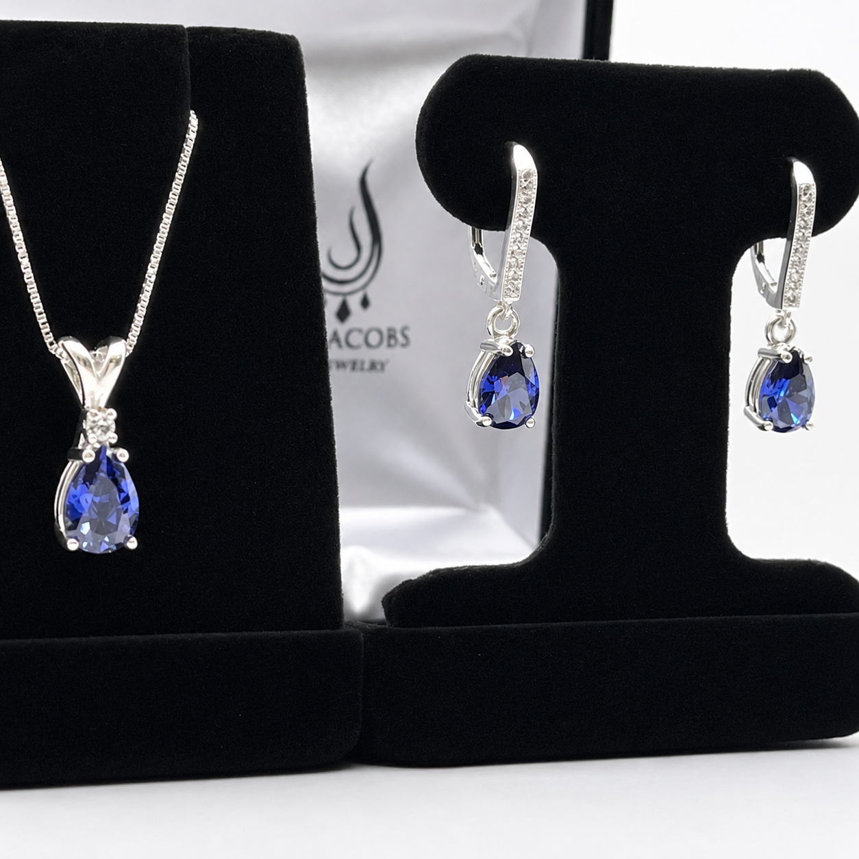 Pear Cut Tanzanite Necklace & Earrings Set | White Sapphire Accents
