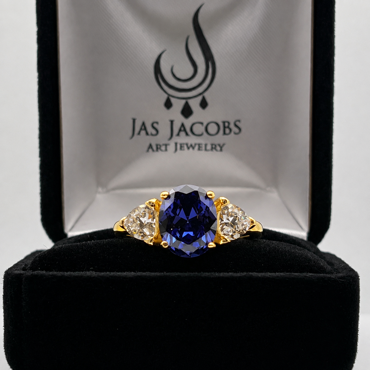 4ctw Oval Cut Tanzanite & White Sapphire Art Deco Ring
