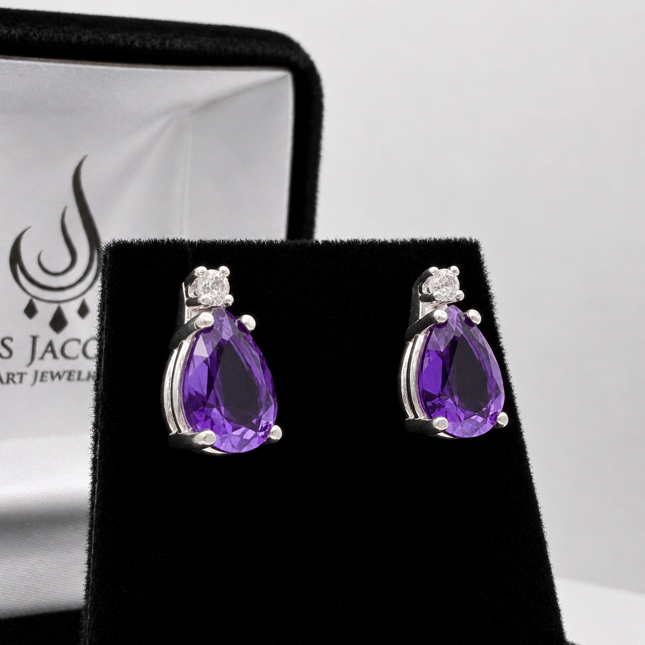 3.3CTW Pear Cut Amethyst Drop Earrings with Diamond Accents