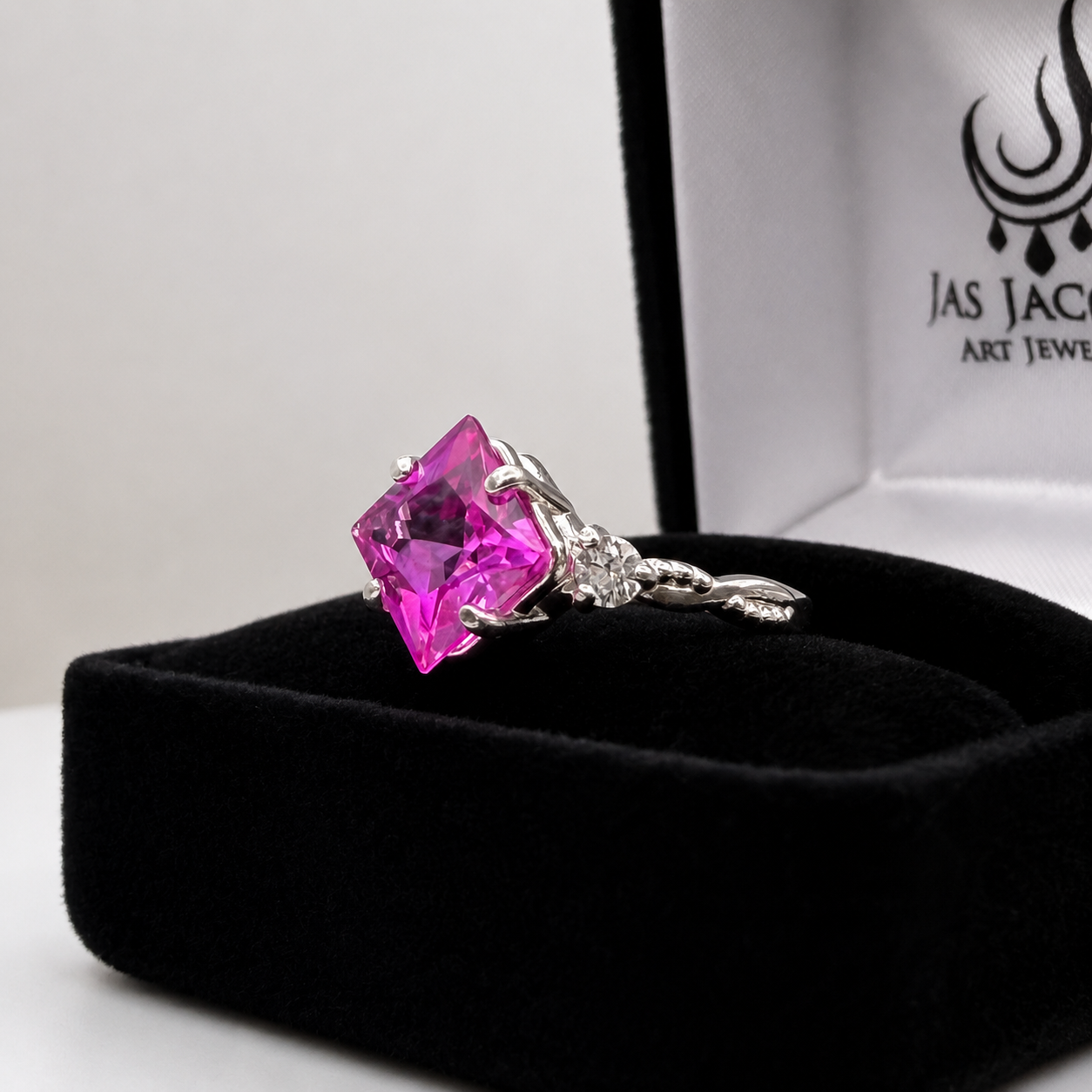 Princess Cut Pink Sapphire & Diamond Ring | Vintage-Inspired Ring | Made and Sized to Order in Sterling Silver & 10K or 14K Gold