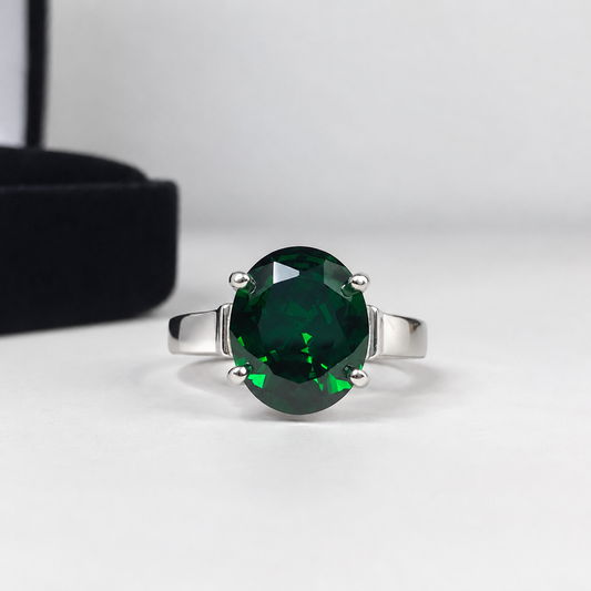 4.5ct Oval Emerald Green Simulated Gemstone Wide Band Ring