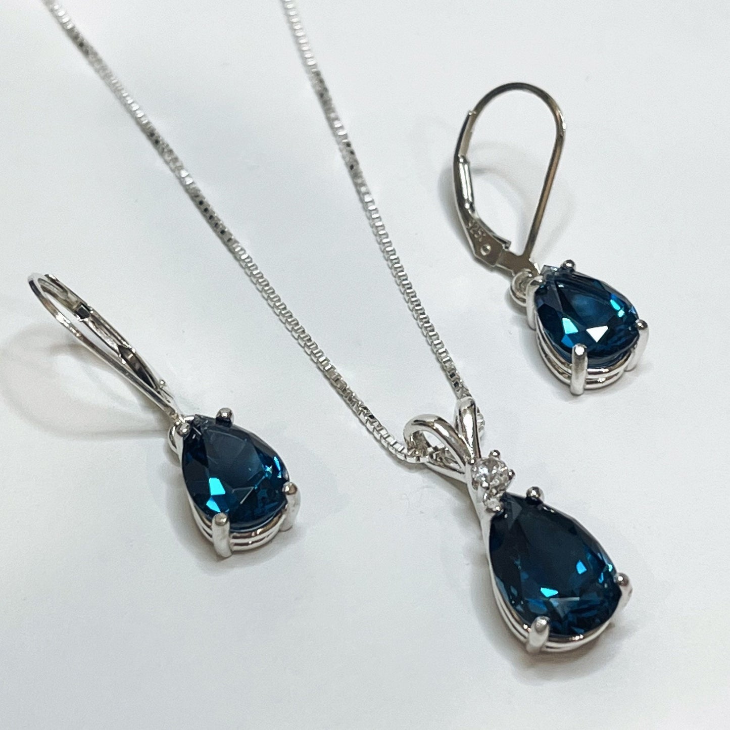 Beautiful 7ctw London Blue Spinel and White Topaz Necklace & Earrings Set Jewelry Gift Bridal