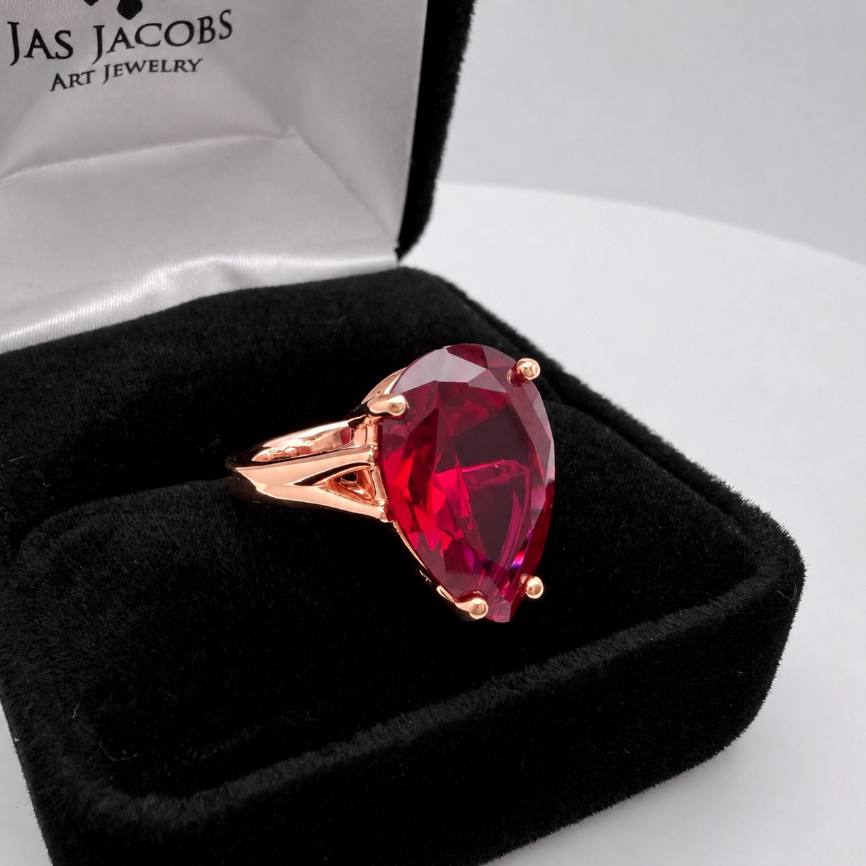 7.5ct Pear Cut Ruby Cathedral Solitaire Ring