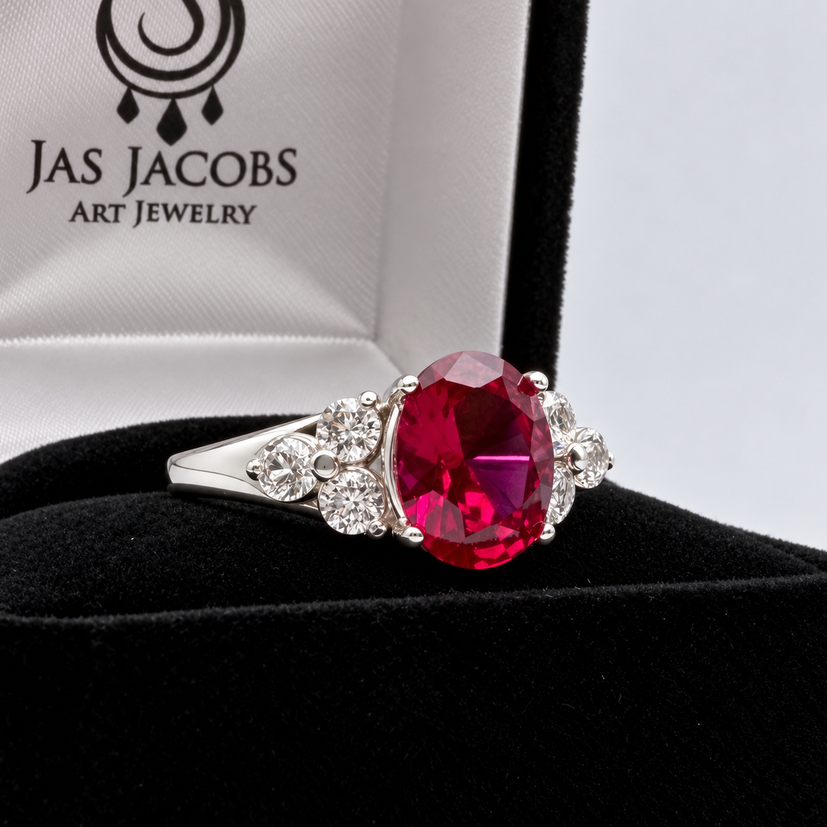 3.78ctw Oval Ruby & White Sapphire Ring in Sterling Silver