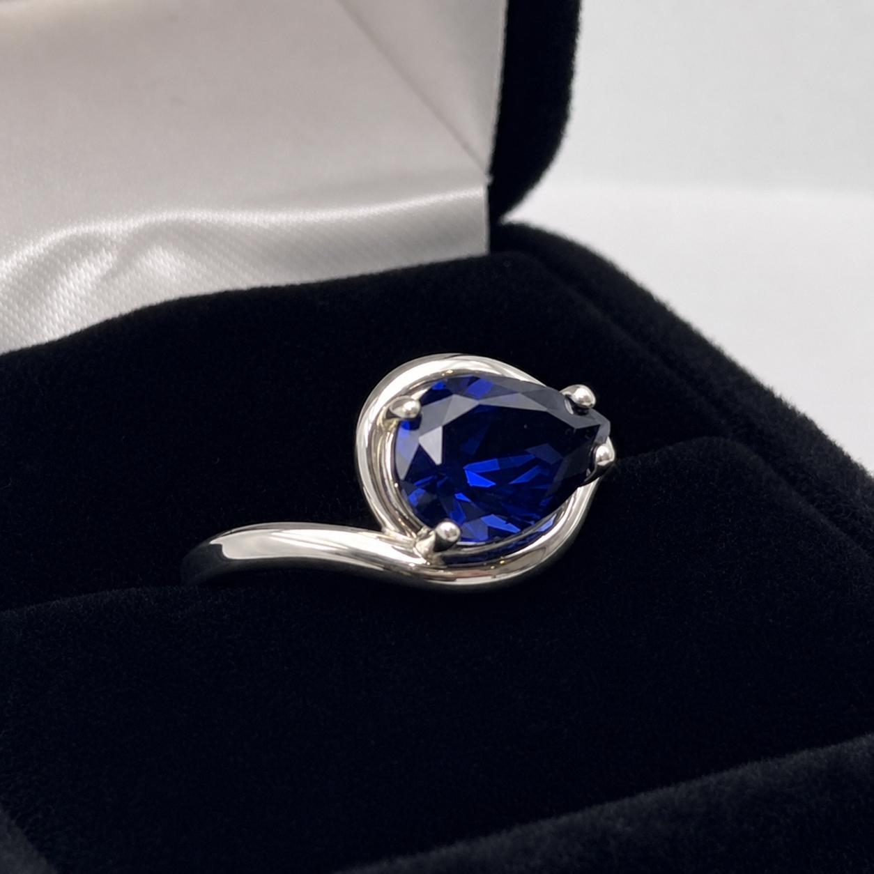 2.5 CT Pear Cut Side Set Sapphire Ring | Solitaire Sapphire Ring | Sterling Silver & 10K or 14K Gold