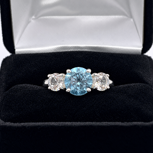 4ct Sky Blue Topaz & White Sapphire Three Stone Ring