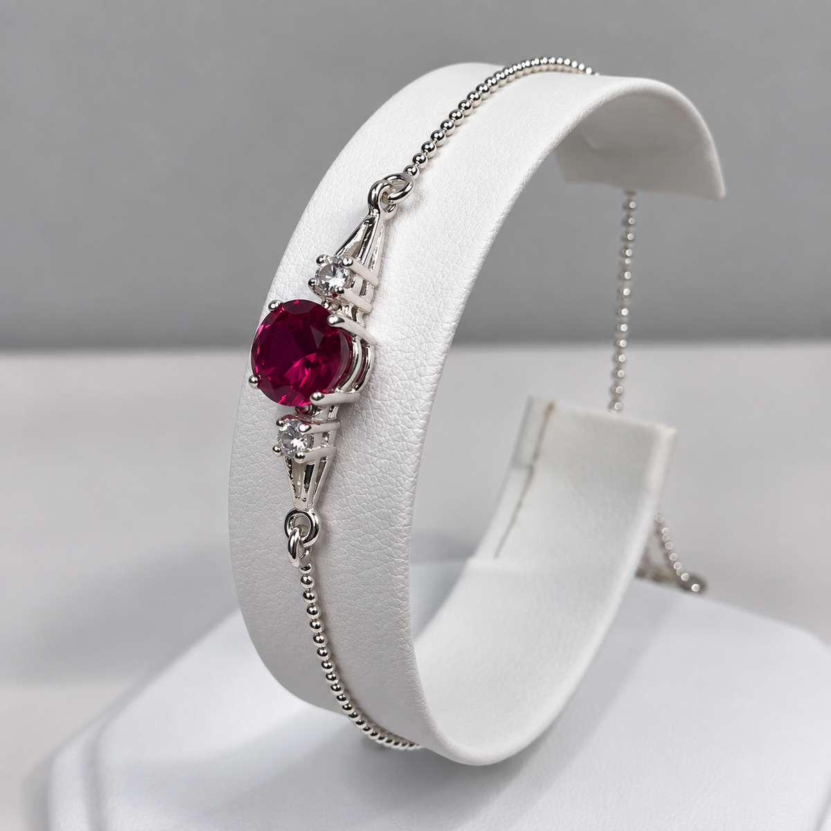 2.5ct Ruby & White Sapphire Adjustable Bolo Bracelet