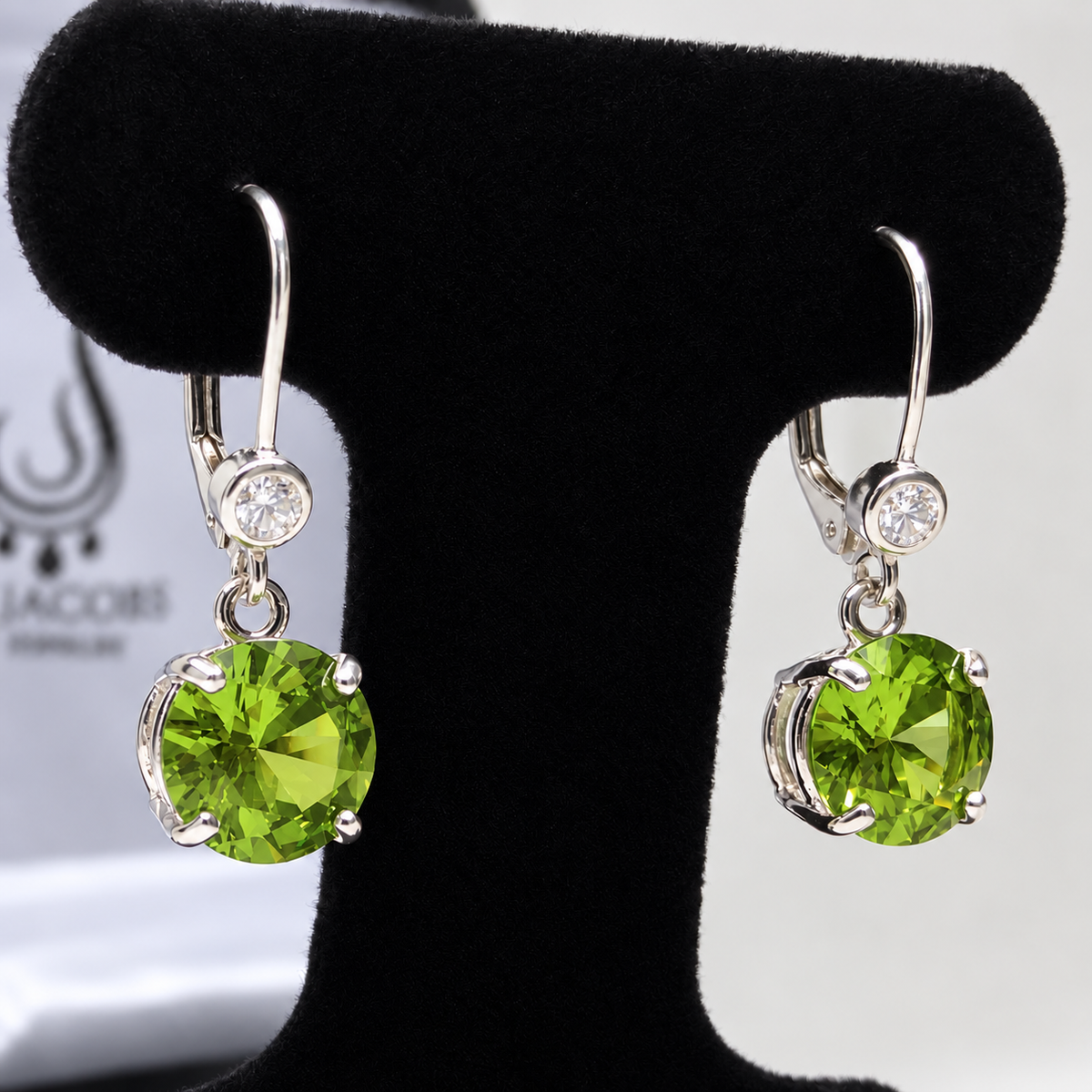 6.3ctw Round Peridot Quartz & Cubic Zirconia Dangle Earrings