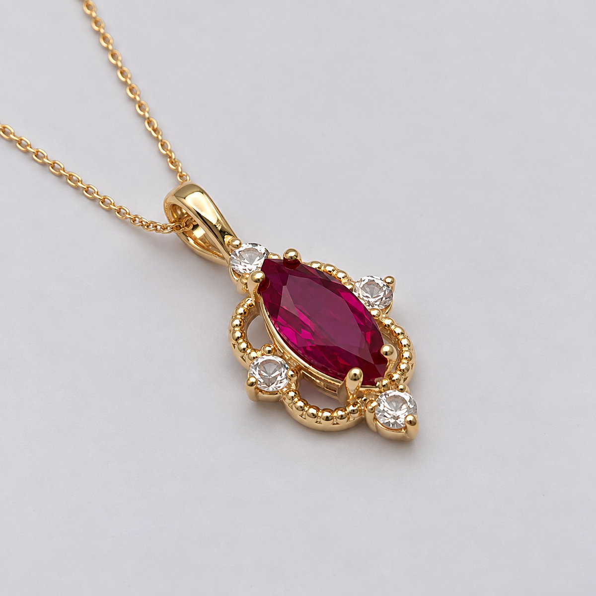 2.4ctw Marquise Ruby and Diamond Four Point Art Deco Pendant