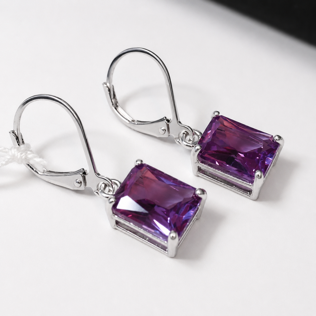 5 CTW Emerald Cut Lab Grown Alexandrite Sapphire Earrings