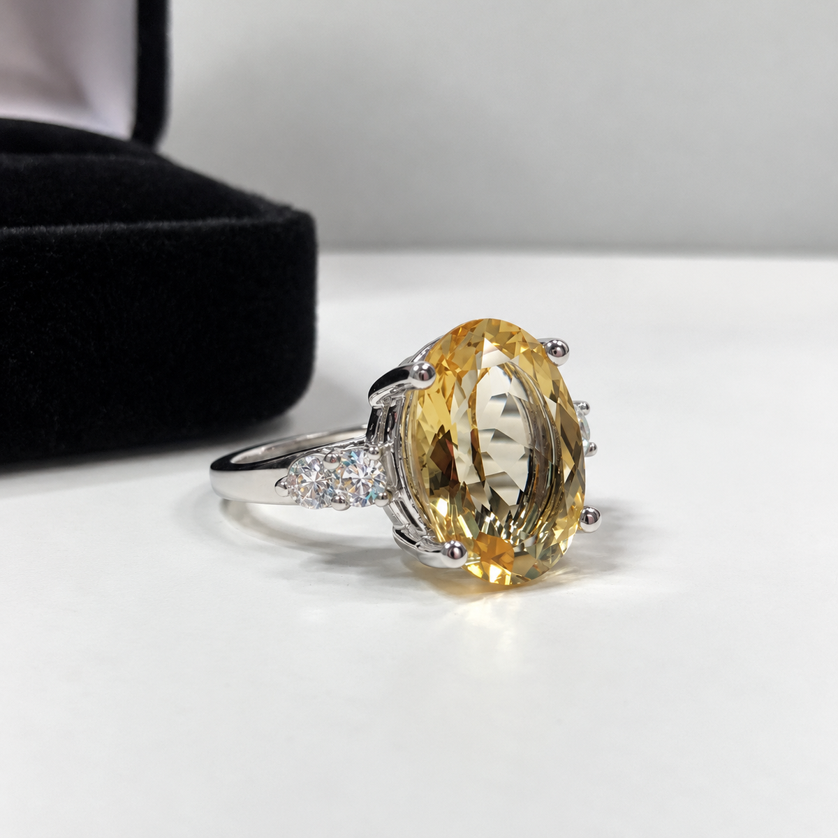 6ctw Oval Golden Citrine & White Sapphire Ring