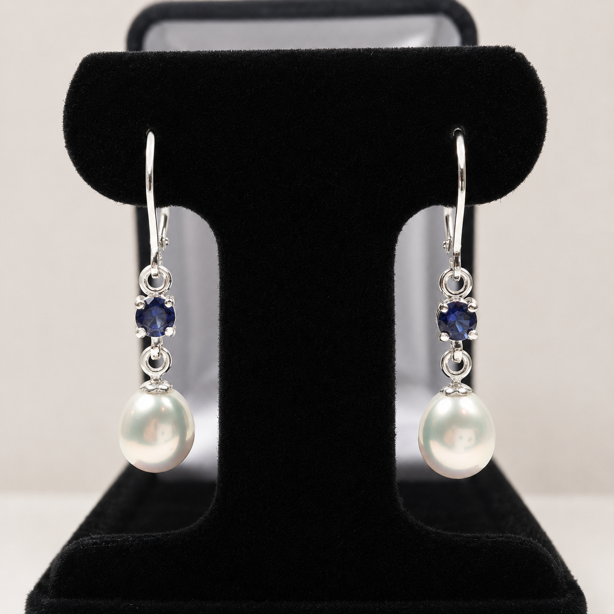 Freshwater Pearl & Blue Sapphire Drop Earrings