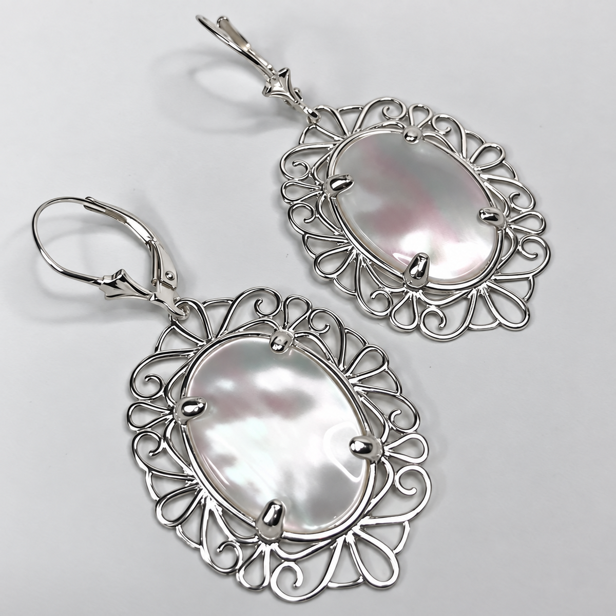 Mother of Pearl Filigree Dangle Earrings