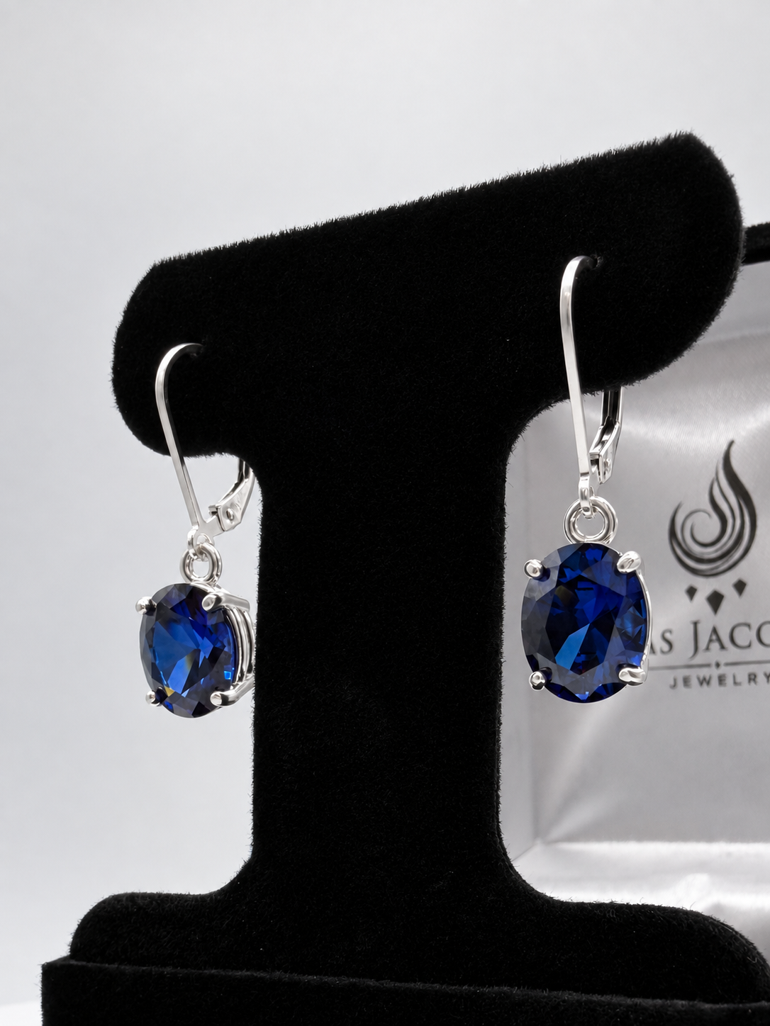 6 CTW Oval Cut Blue Sapphire Drop Earrings