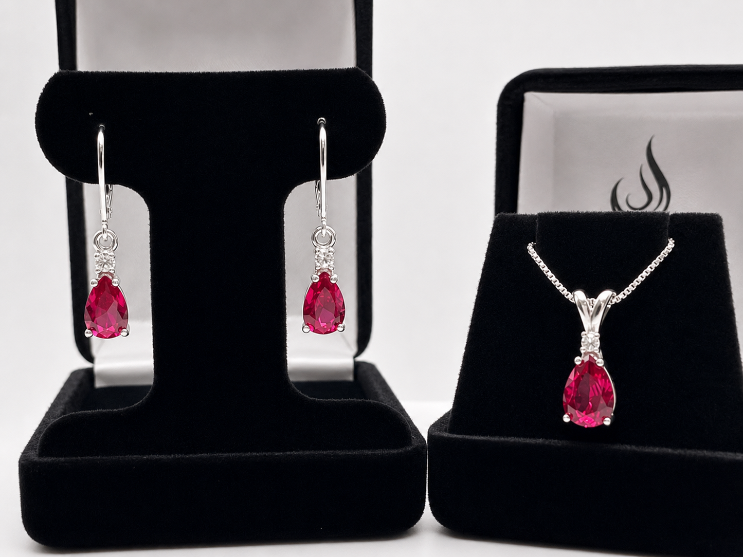 5.5ct Pear Cut Ruby & Diamond Jewelry Set
