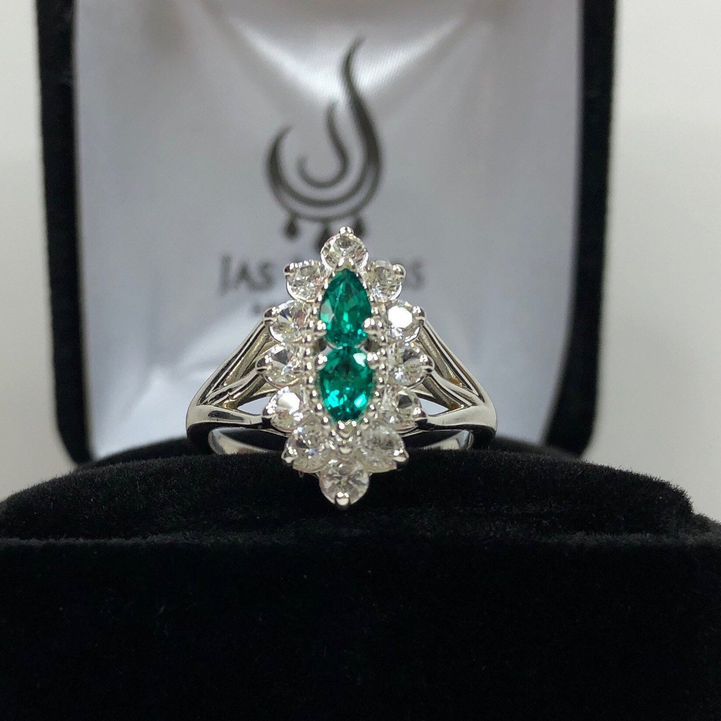 Gorgeous Antique Style 1.4ctw Emerald & White Sapphire Cluster Ring
