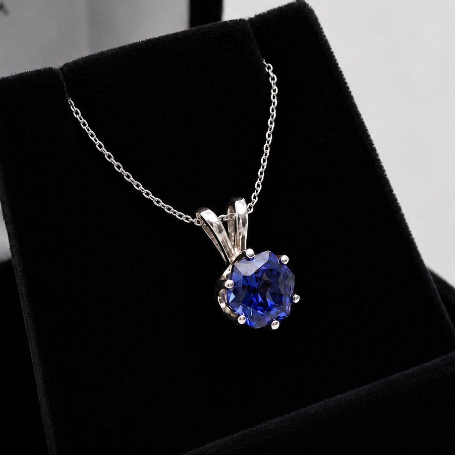 1.2CT Hexagon Cut Blue Sapphire Solitaire Necklace