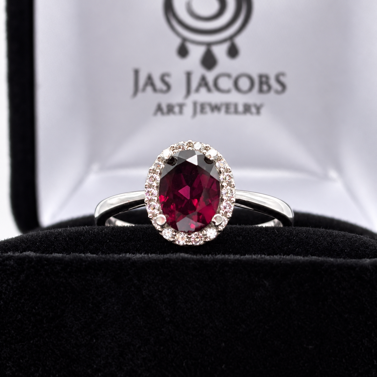 1.65ct Oval Rhodolite Garnet Halo Ring