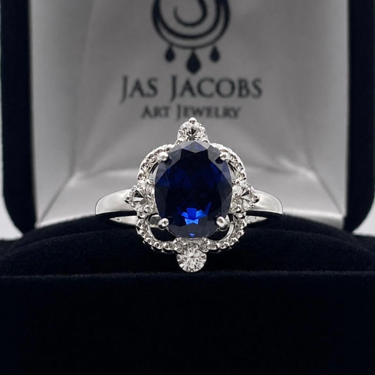 3ct Oval Blue Sapphire & White Sapphire Ring