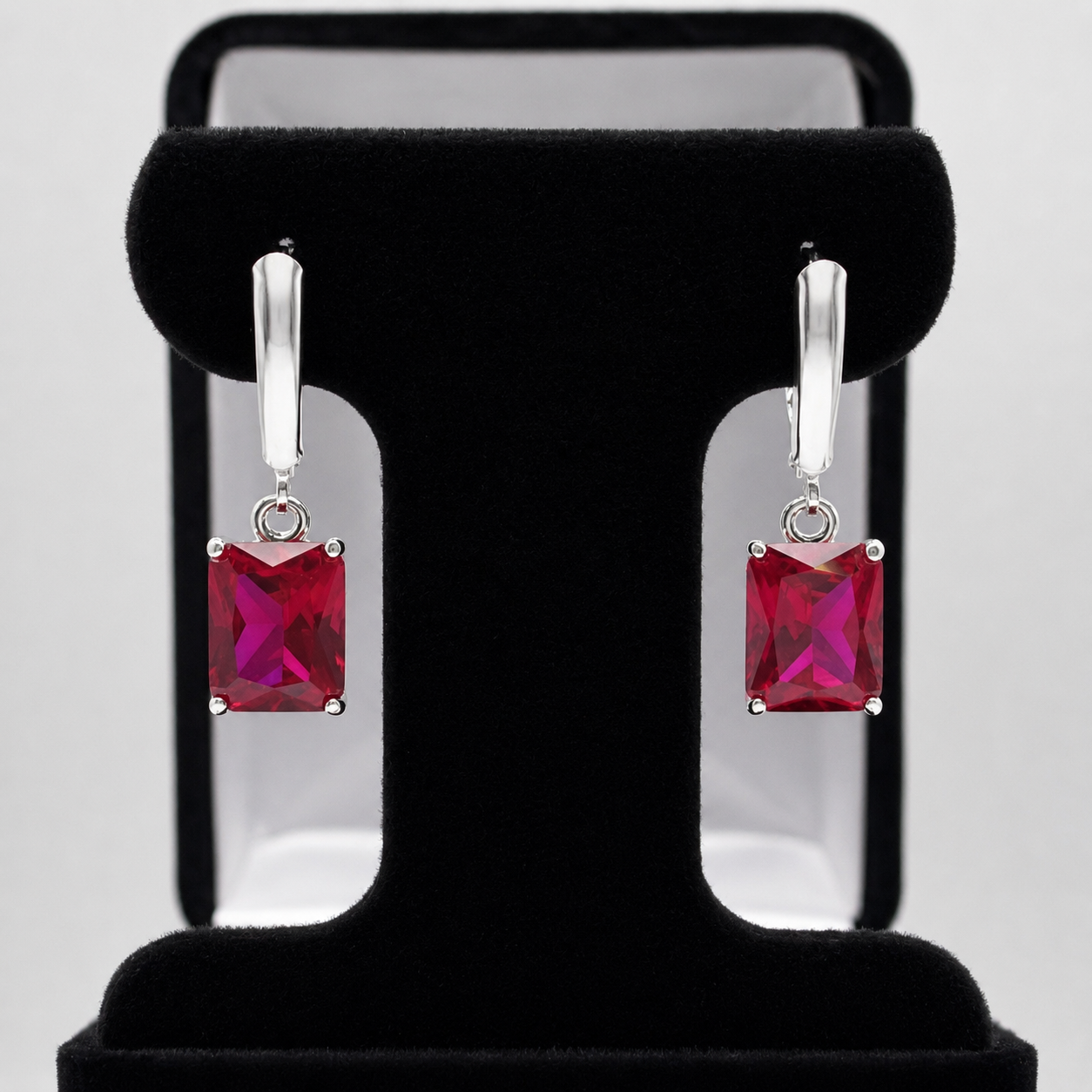 8 CTW Emerald Cut Ruby Earrings