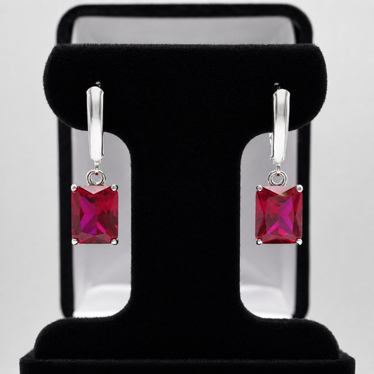 8 CTW Emerald Cut Ruby Earrings