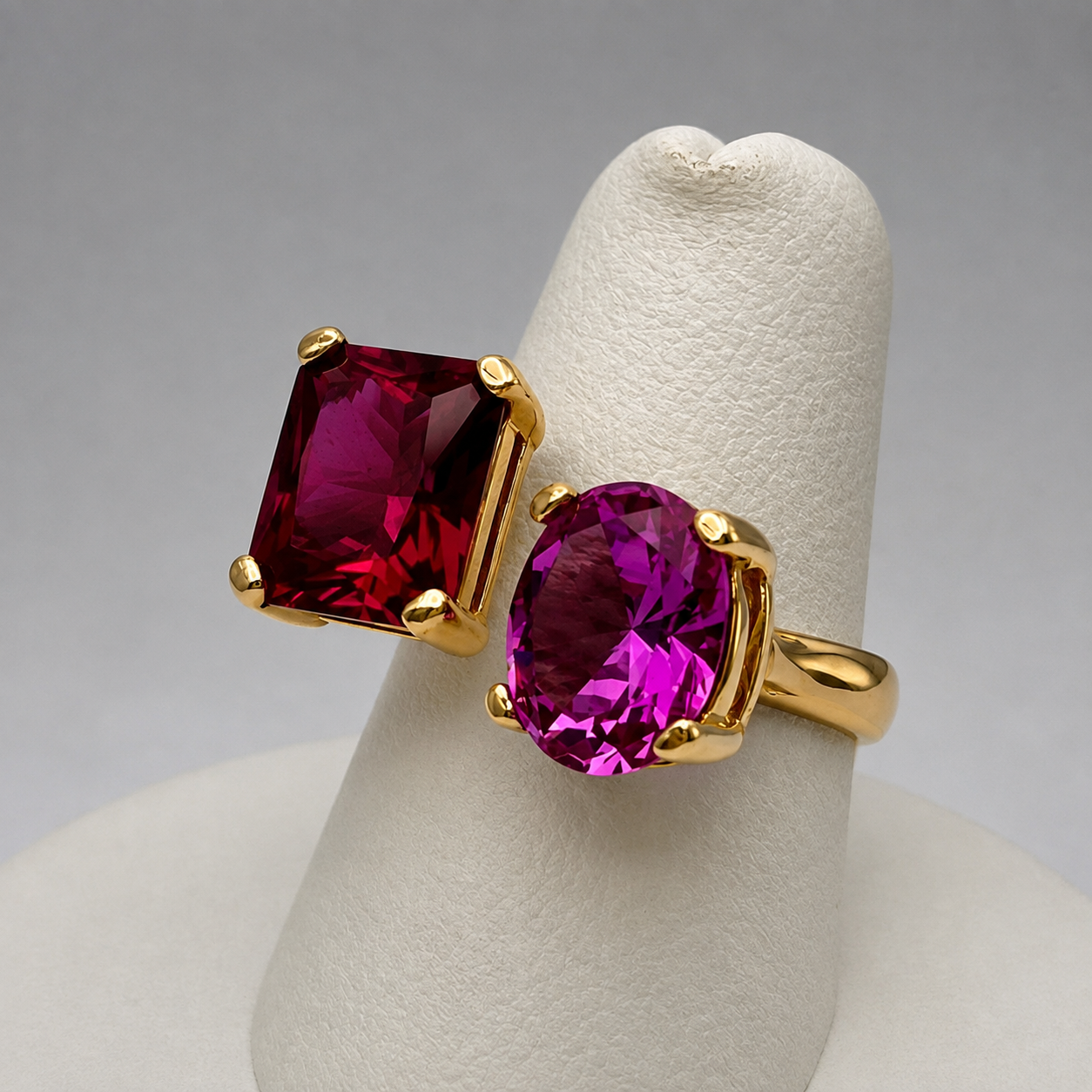 7ctw Ruby & Pink Sapphire Ring | Toi et Moi Open Design | Adjustable