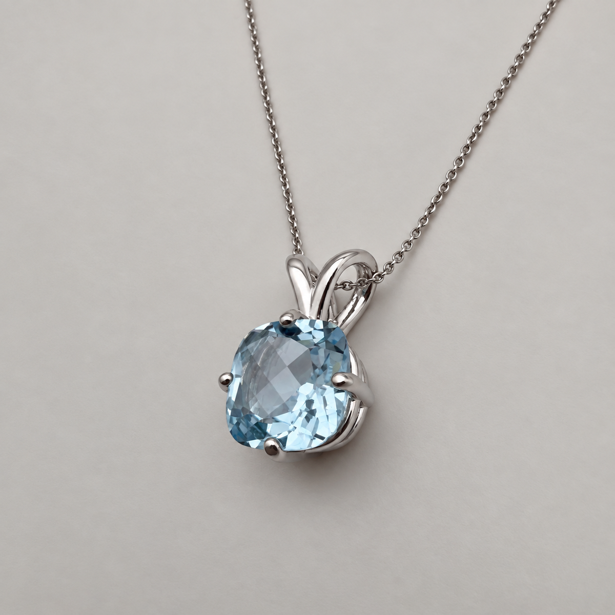 2.5ct Checkerboard Cushion Sky Blue Topaz Pendant Necklace