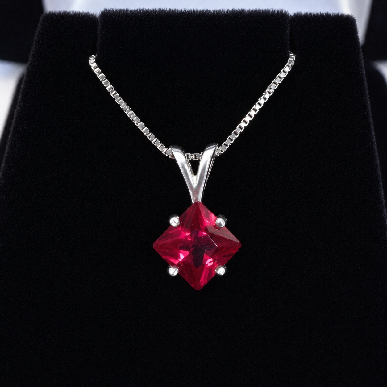 1.2 Ct Princess Cut Ruby Solitaire Pendant Necklace