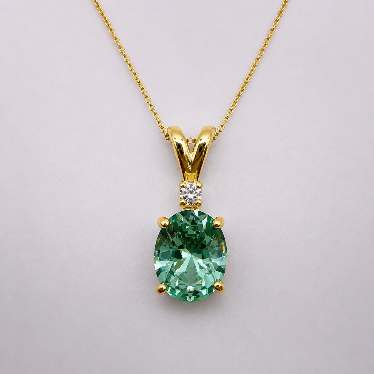 3ct Oval Mint Green Spinel & White Sapphire Pendant Necklace