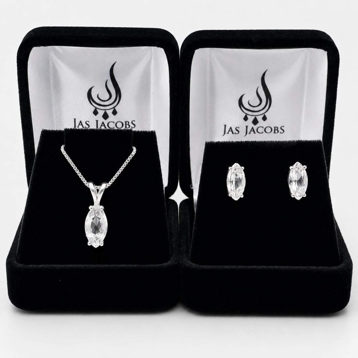 4.5ctw Marquise Cut Colorless White Sapphire Pendant & Stud Earring Jewelry Set