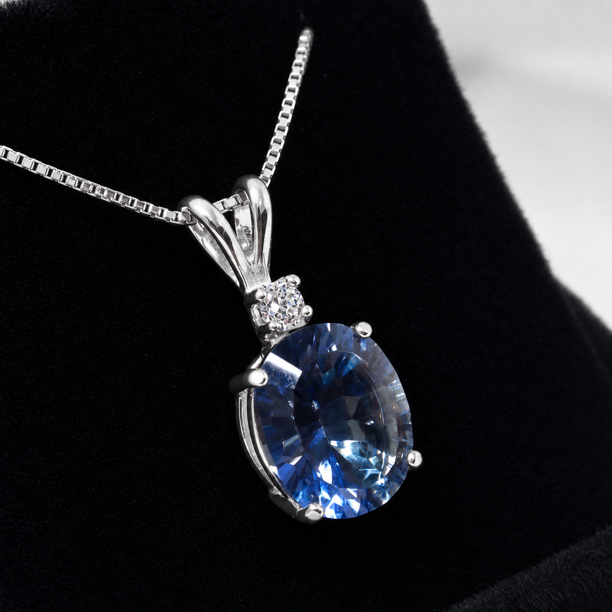 Beautiful 5ct Oval Cut Iolite Quartz Necklace | White Sapphire Accent