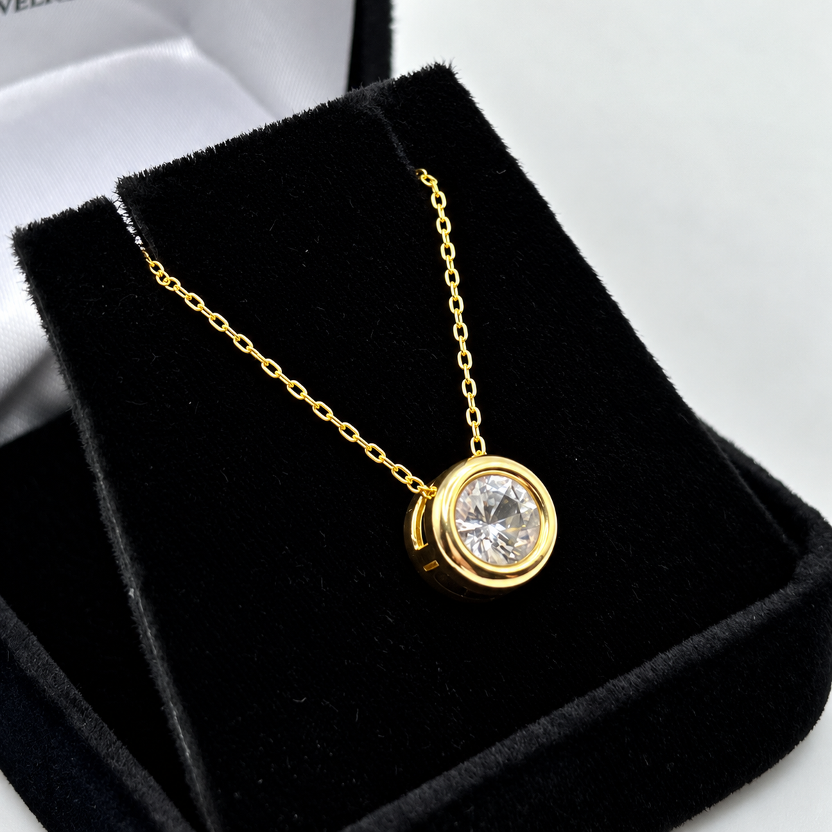 Bezel Set Lab Grown Diamond Solitaire Slider Necklace